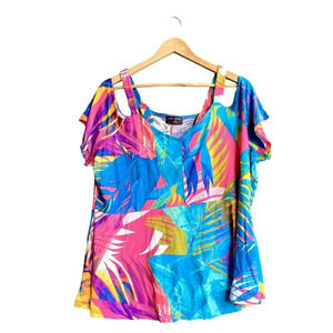 LANE BRYANT Tropical Top Multicolor Cold Shoulder Strap Blouse Plus Size 18/20